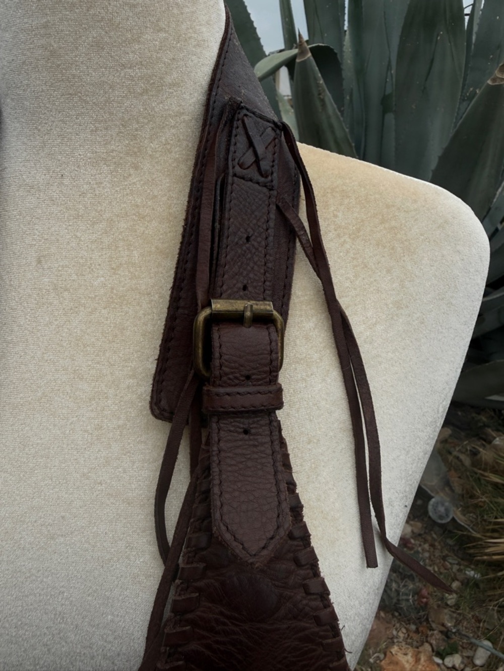 Free People FP Collection Kingsley Brown Leather Fringe Harness Bag Vest Boho - Picture 3 of 8